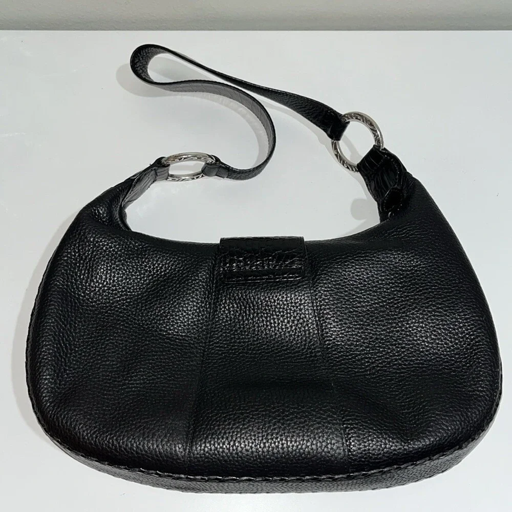 Brighton Franki Black Pebbled Leather Hobo‎ Purse Shoulder Bag Quality Designer